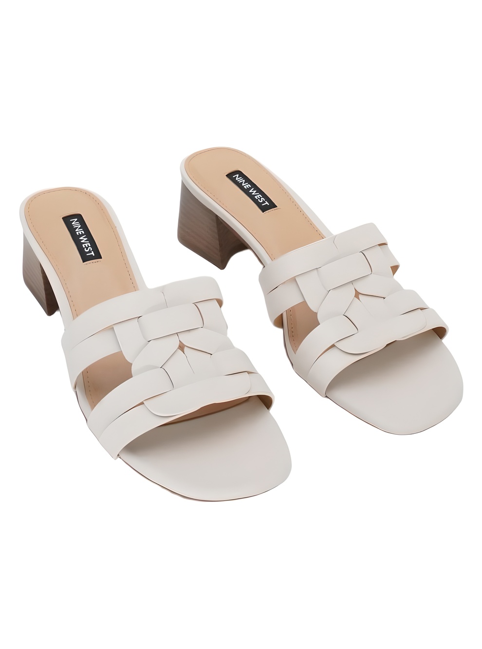 Nine West Gennie Woven Ivory 2" Block Heel Slide Sandals Size 9M
